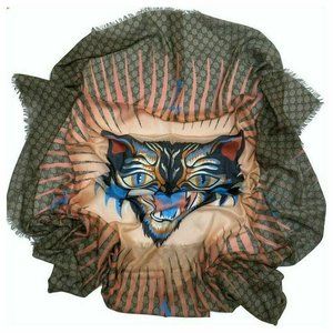 Gucci GG Logo Angry Cat Square Scarf/Shawl 55"X55"
